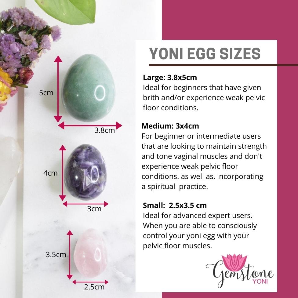 Yoni Egg sizes available on Gemstone yoni 
