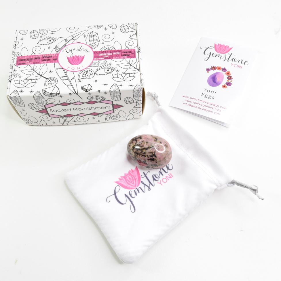 rhodonite yoni egg with travel pouch and user guide