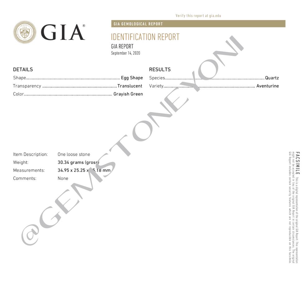 GIA certification for green aventurine g spot