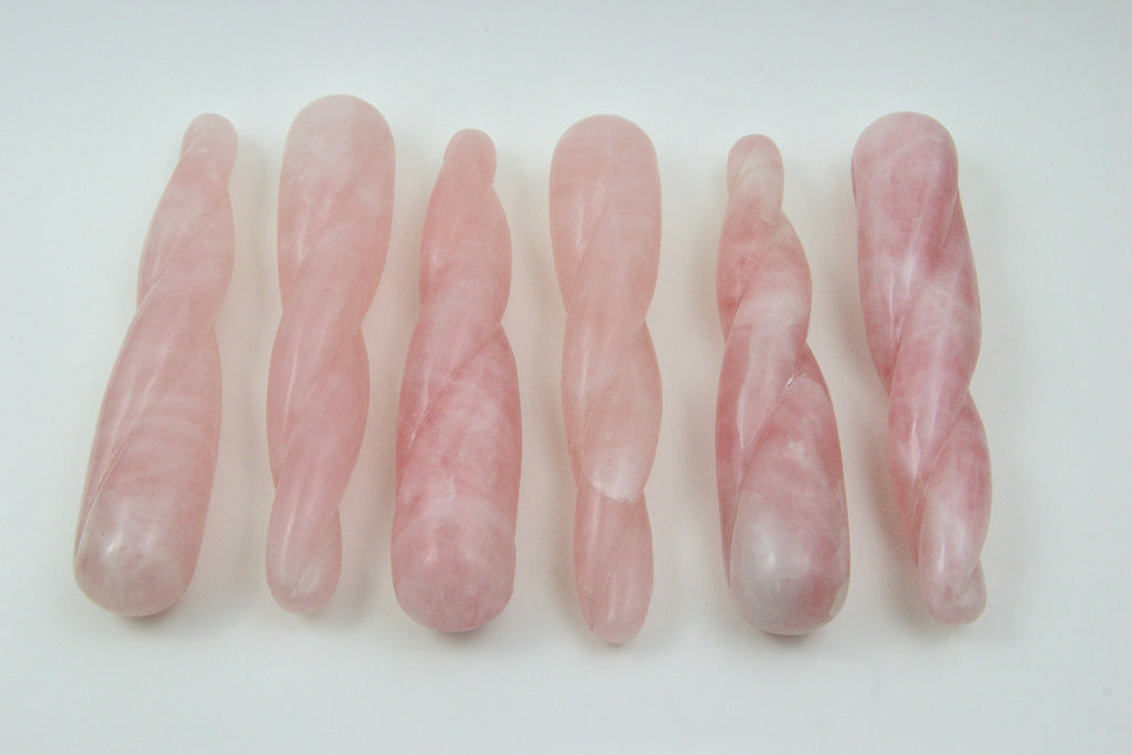 Rose Quartz Spiral yoni wand, clearance by Gemstone Yoni