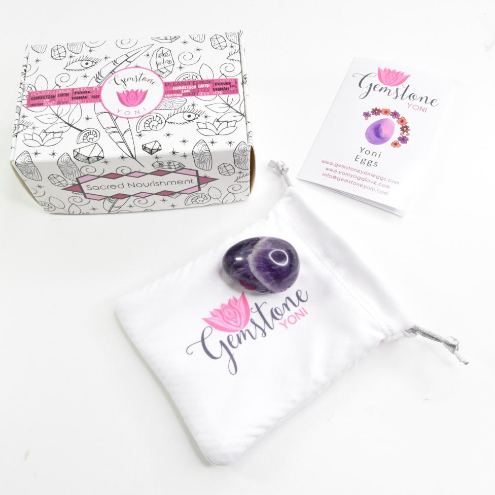 medium amethyst yoni egg with keepsake pouch and yoni egg user instructions