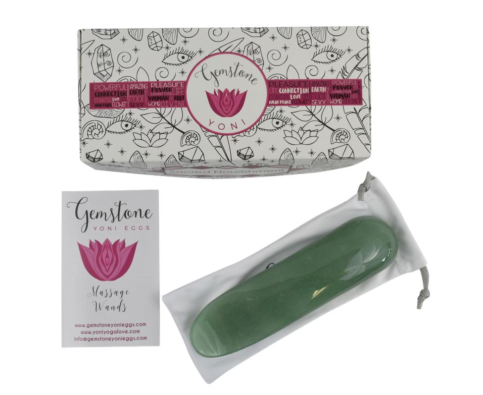 Green aventurine large G spot packaging  by gemstone yoni