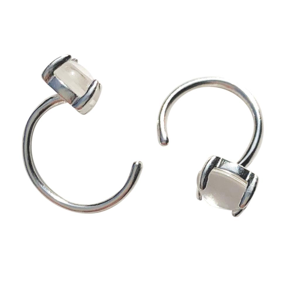 Clear quartz silver cuff earrings