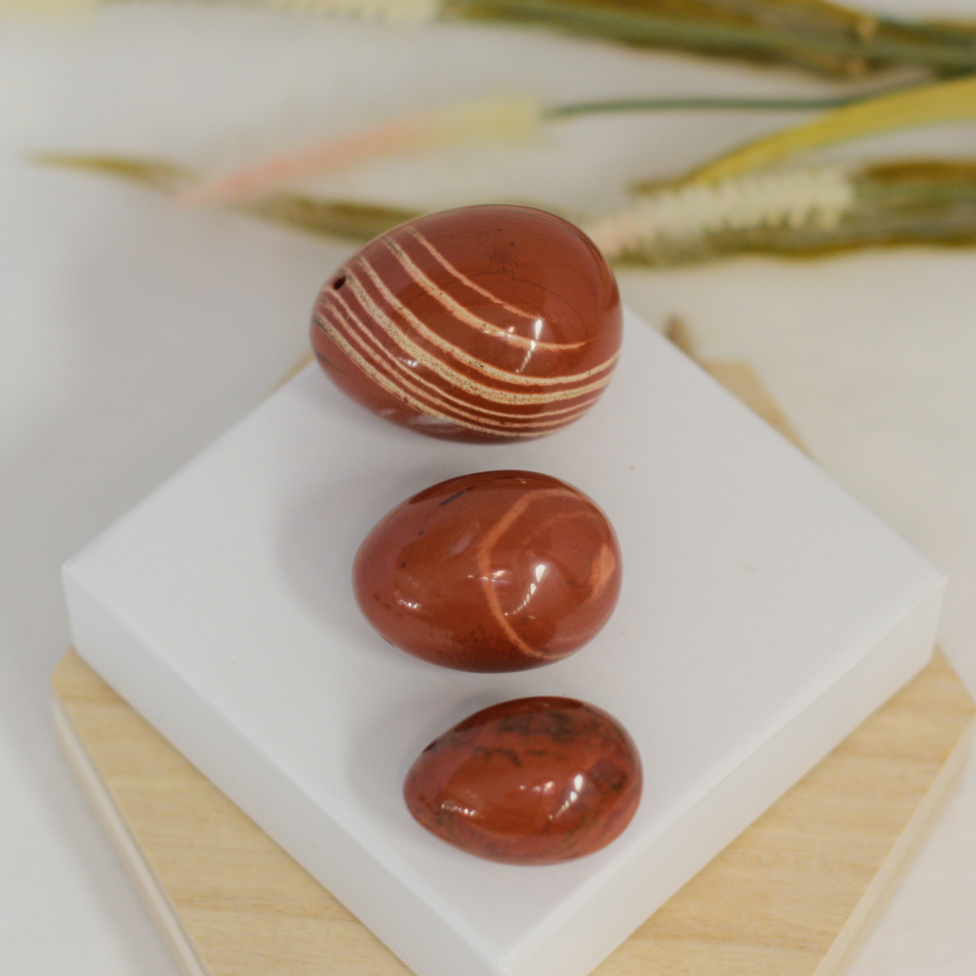 Drilled red jasper yoni egg set