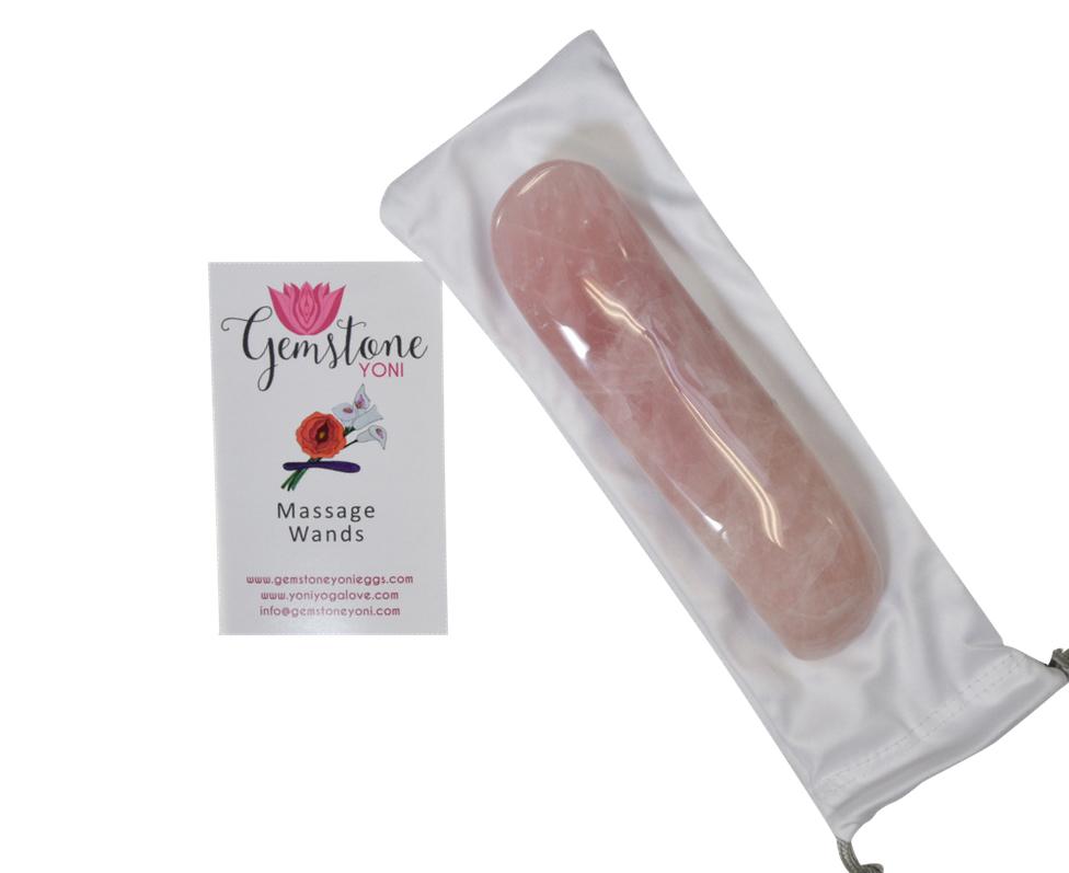 Large rose quartz crystal sex toy with pouch